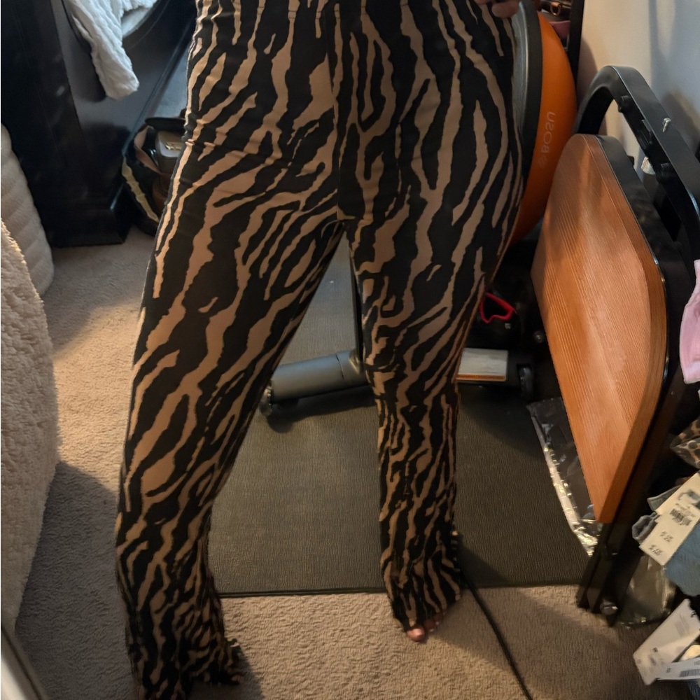Nasty Gal Black and Brown Zebra Print Flare Pants